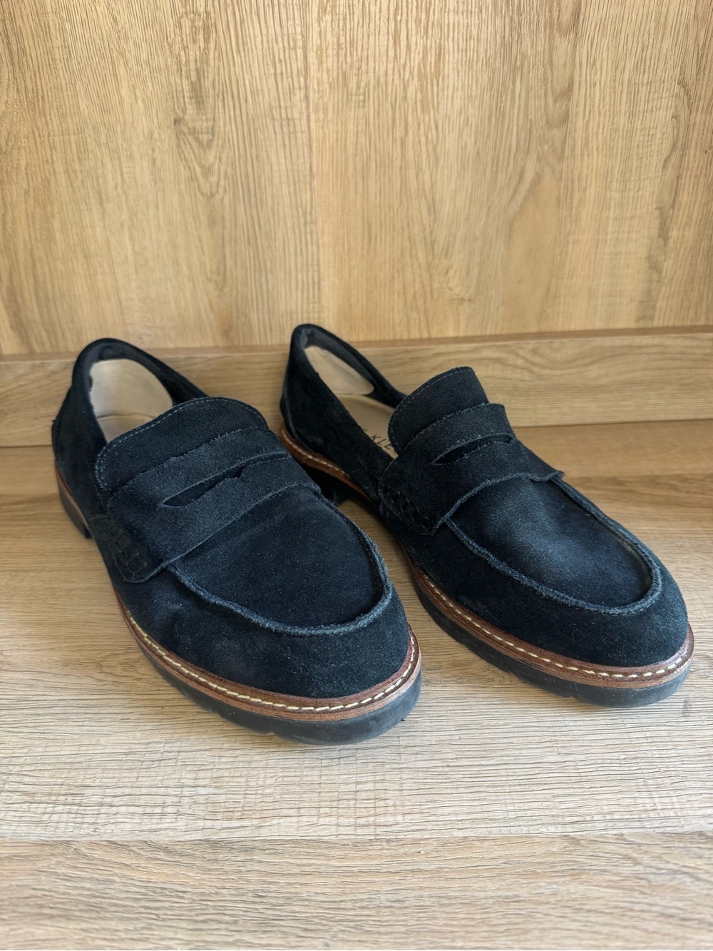 Anne Klein Black Suede Penny Loafers Size 8 Leather Upper Material